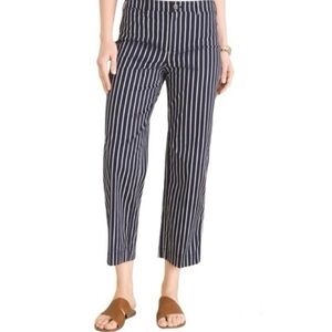 Chico’s Navy & White Striped Wide Leg Cropped Pants Nautical Preppy Size 4